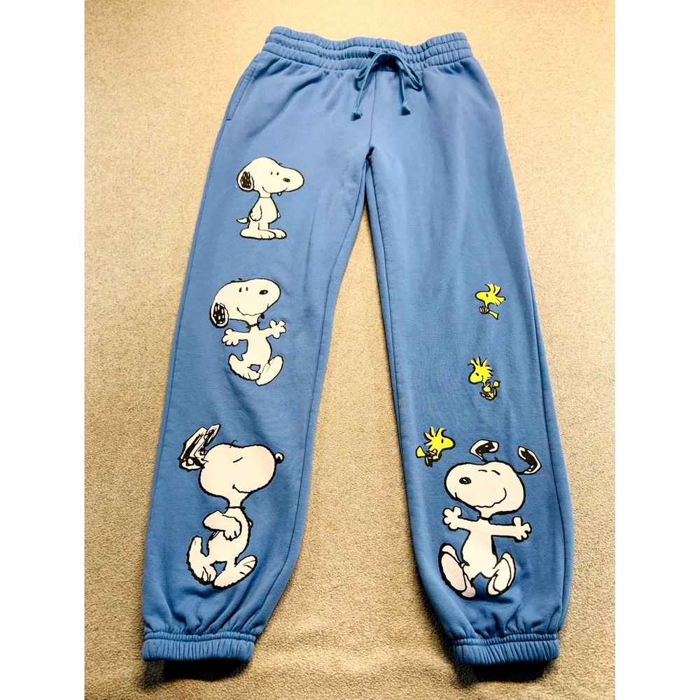 Peanuts Snoopy Woodstock Jogger Sweatpants Womens S Blue Graphic Lounge Comfy